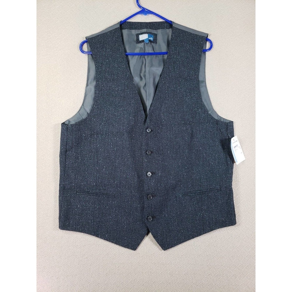 14th & Union Vest Mens Large Black Button Front Sleeveless Jacket Pockets‎ NWT